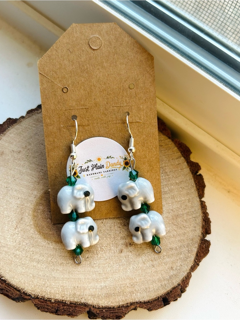 White Elephant Earrings Handmade Dangle Earrings | Lucky Elephant Jewelry Gift
